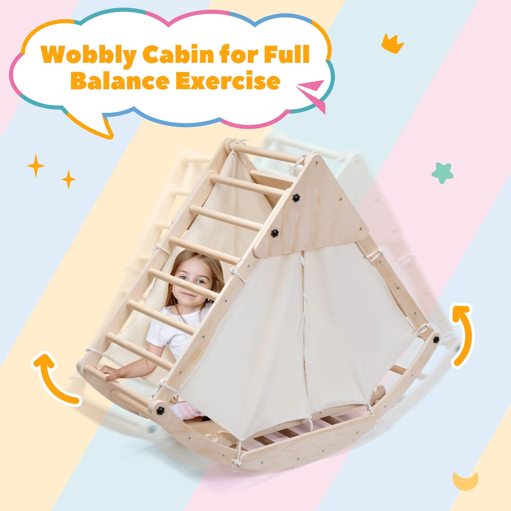 Foldable Wooden Climbing Triangle Ladder with Ramp U4926