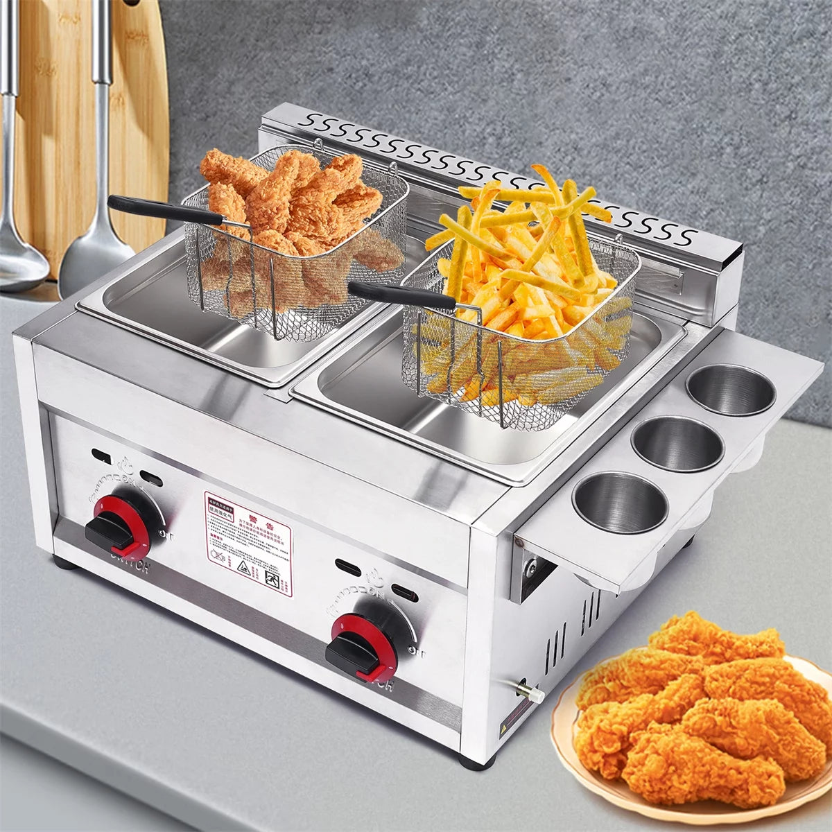 Commercial Gas Deep Fryer 2 Basket 6L*2 Stainless Steel H965261