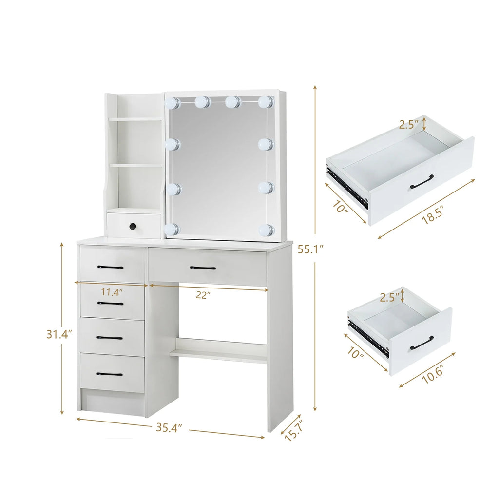 White Vanity Set with Mirror & Lights T632