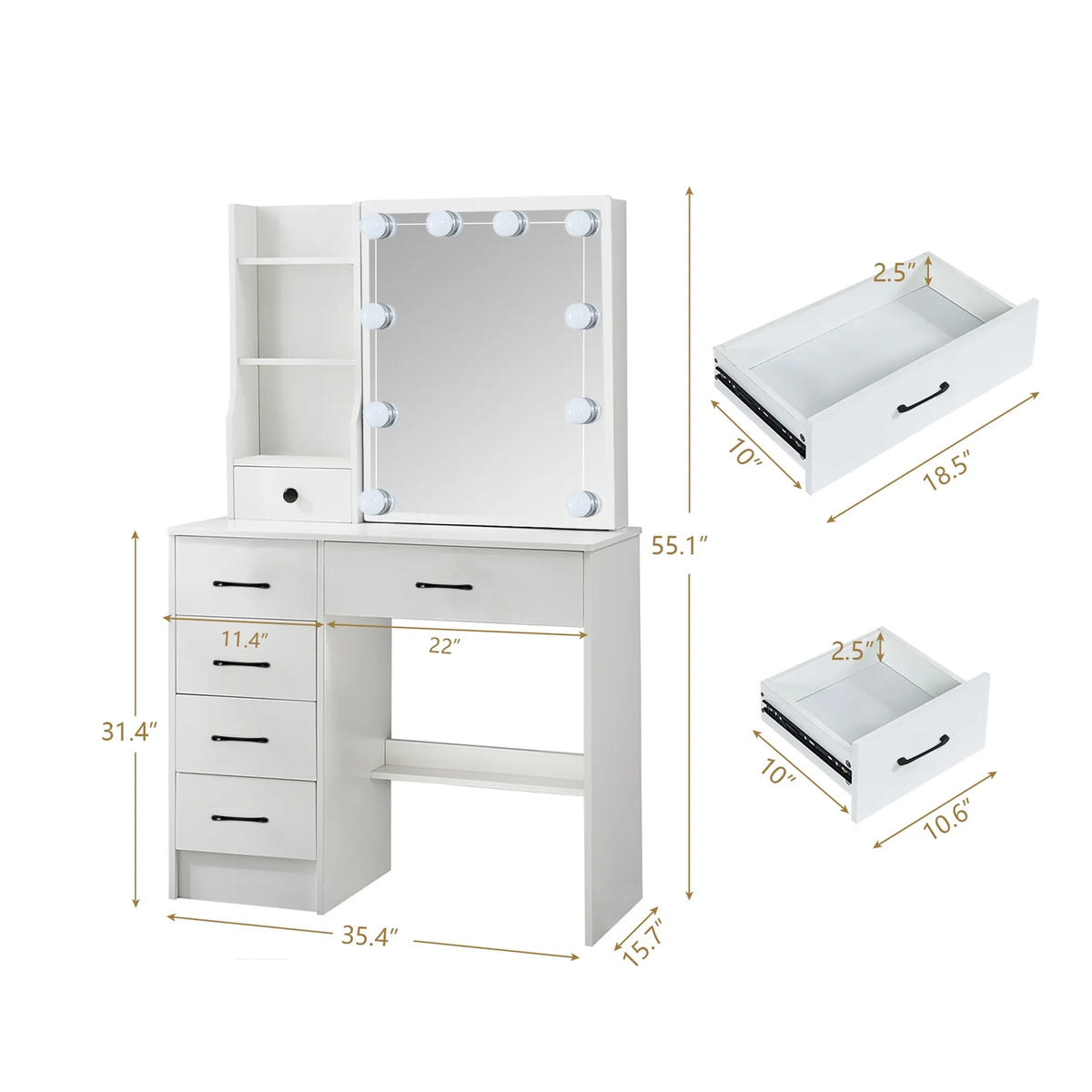 White Vanity Set with Mirror & Lights T632
