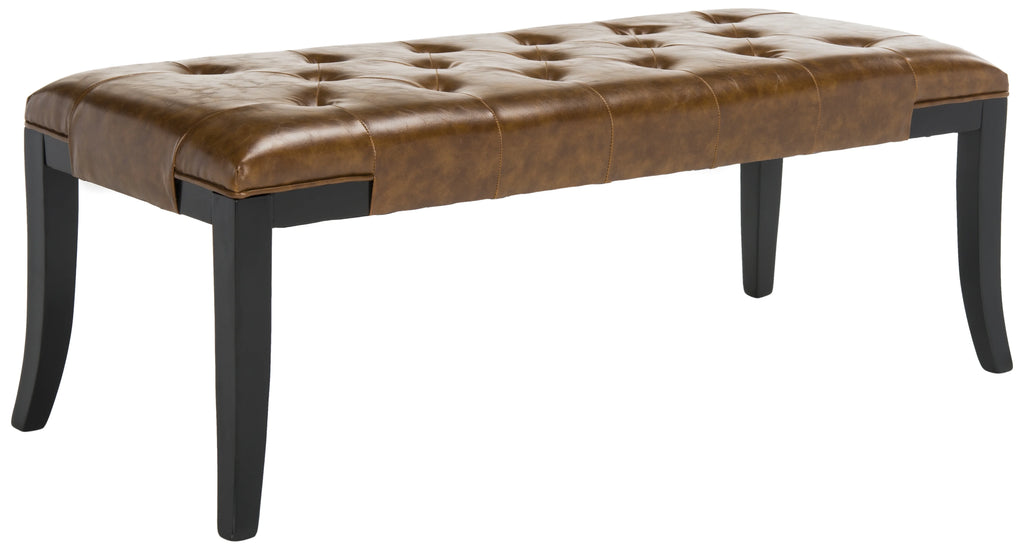 Rustic Curved Leather Tufted Bench K122428