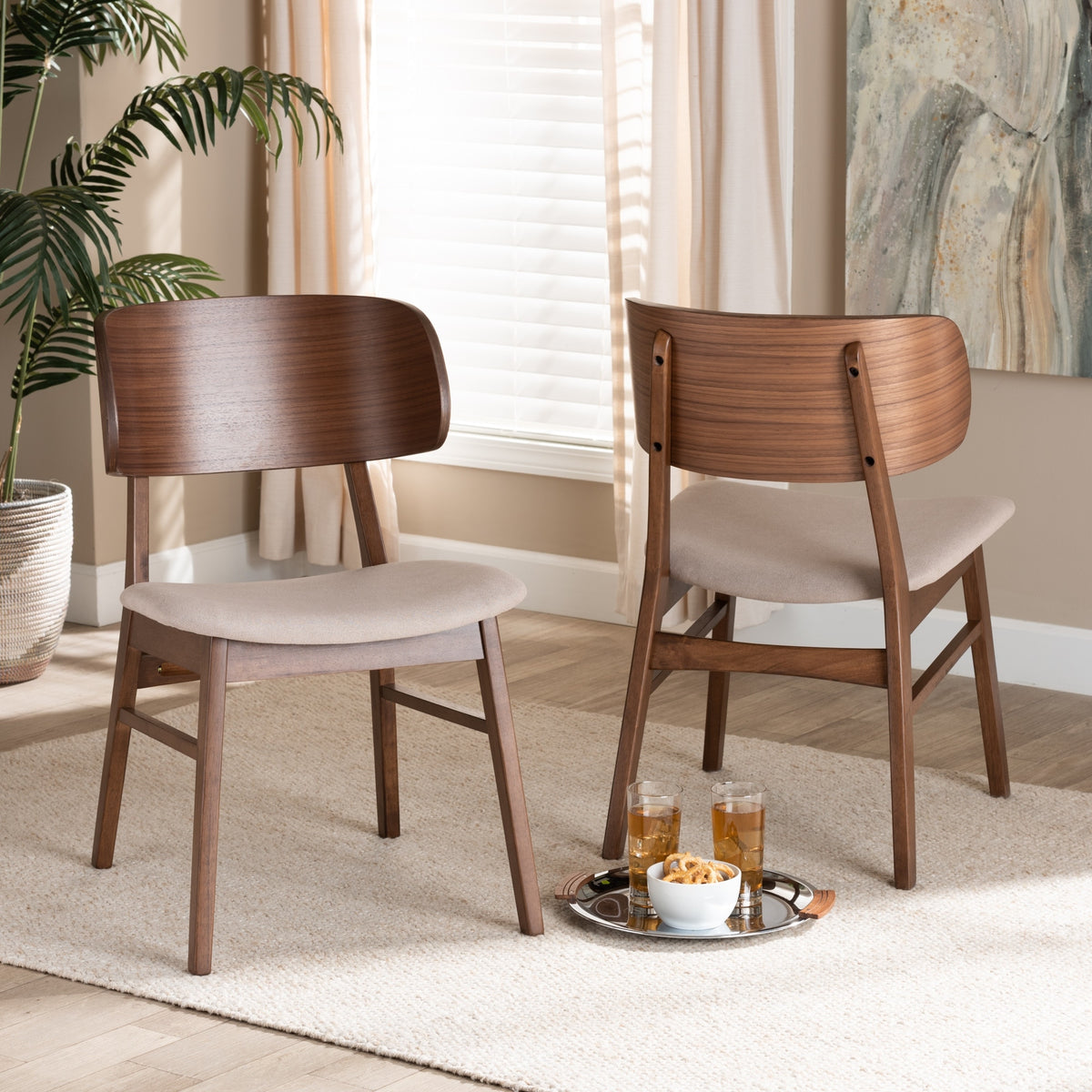Beige Wood Dining Chair Set (2PCs) D7597