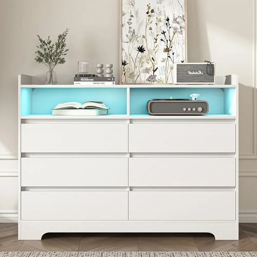 White 6 Drawer Wood Dresser with 2 Cubby C86740