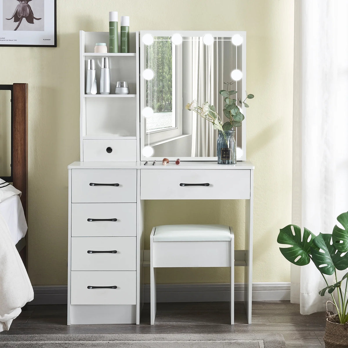 White Vanity Set with Mirror & Lights T632