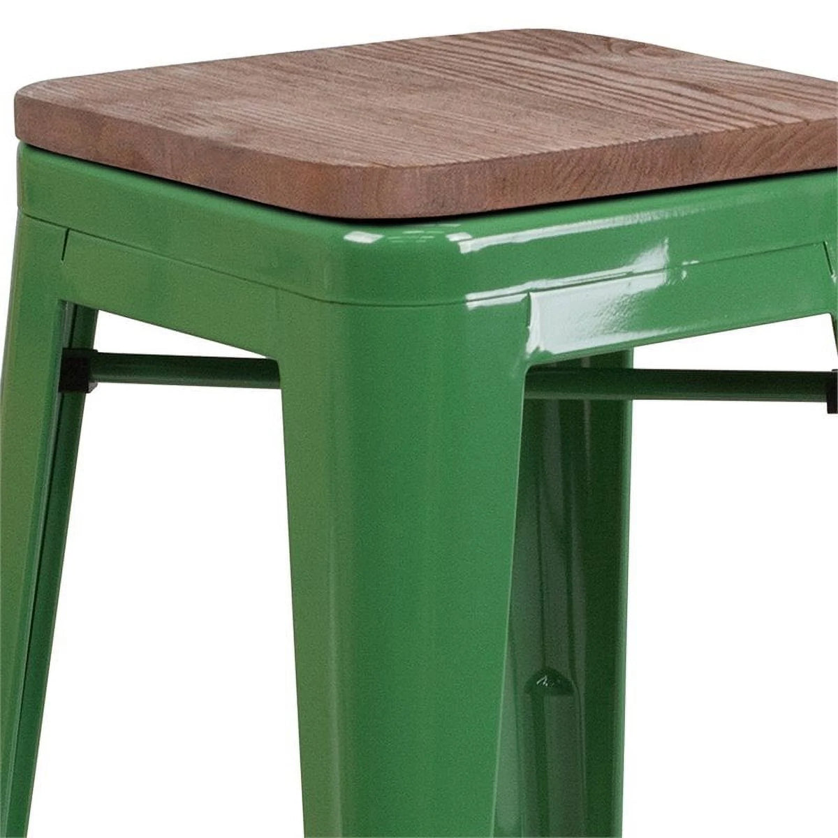 Green Wood Grain Metal Bar Stool Set of 2 C897752