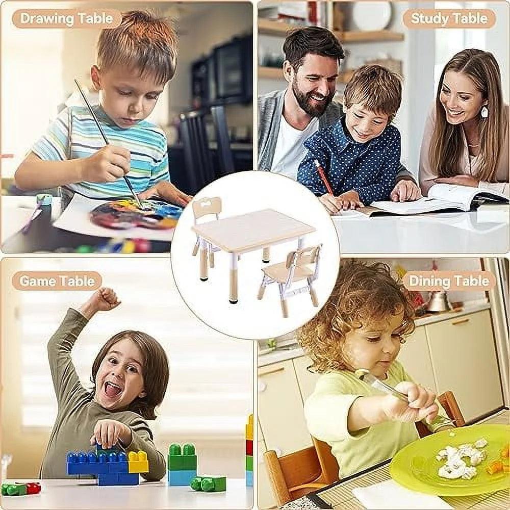 Height-Adjustable Toddler Table and 2 Chairs Set with Graffiti Desktop T321534