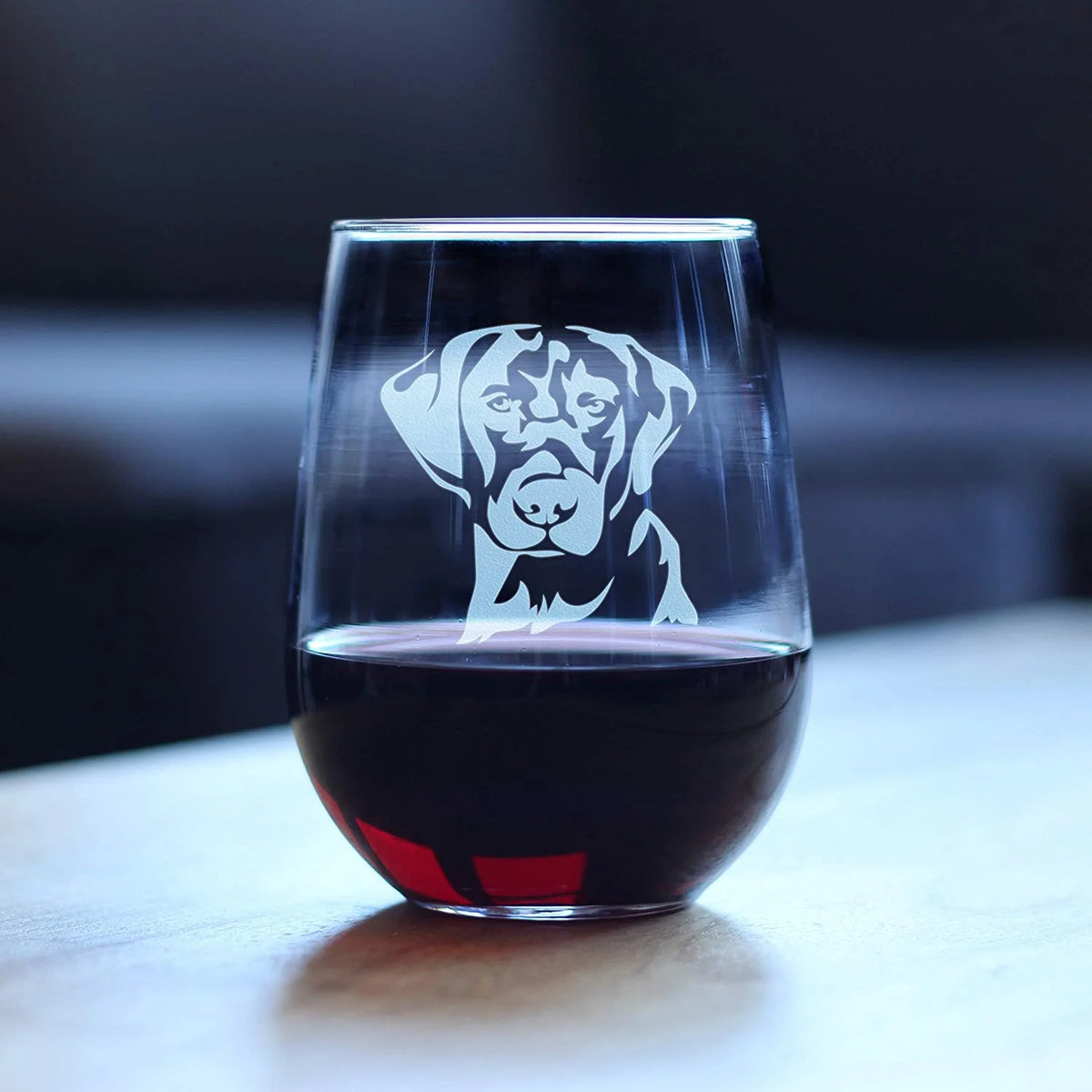 Black Lab Face Stemless Wine Glass E203