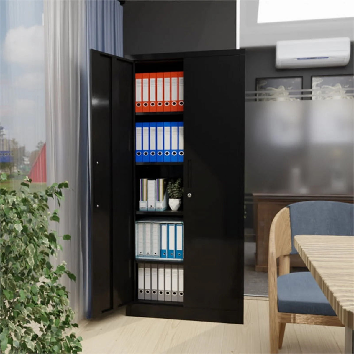 Black Metal Garage Storage Cabinet with Doors and Lock L182362