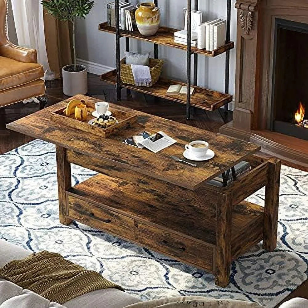 Lift Top Coffee Table with Drawers and Hidden Compartment Black R956
