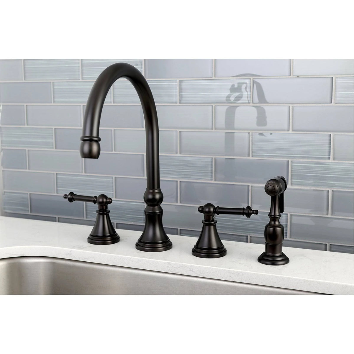 Polished Chrome Kitchen Faucet with Brass Sprayer P2179