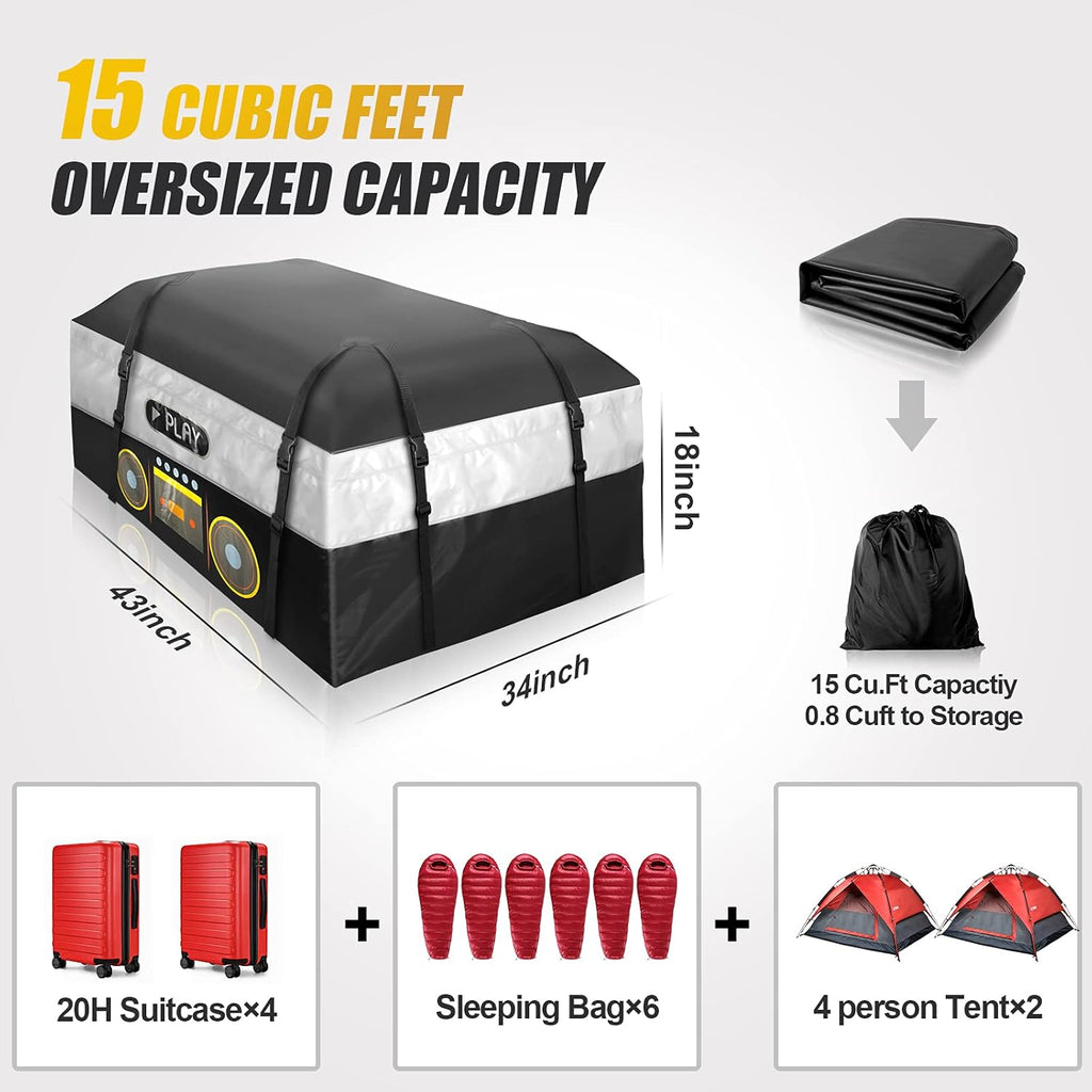 Rooftop Cargo Carrier Bag, 20 Cubic Feet Heavy Duty 100% Waterproof Car Roof Bag with Anti-Slip Mat, 6 Door Hooks, Storage Bag Z846878