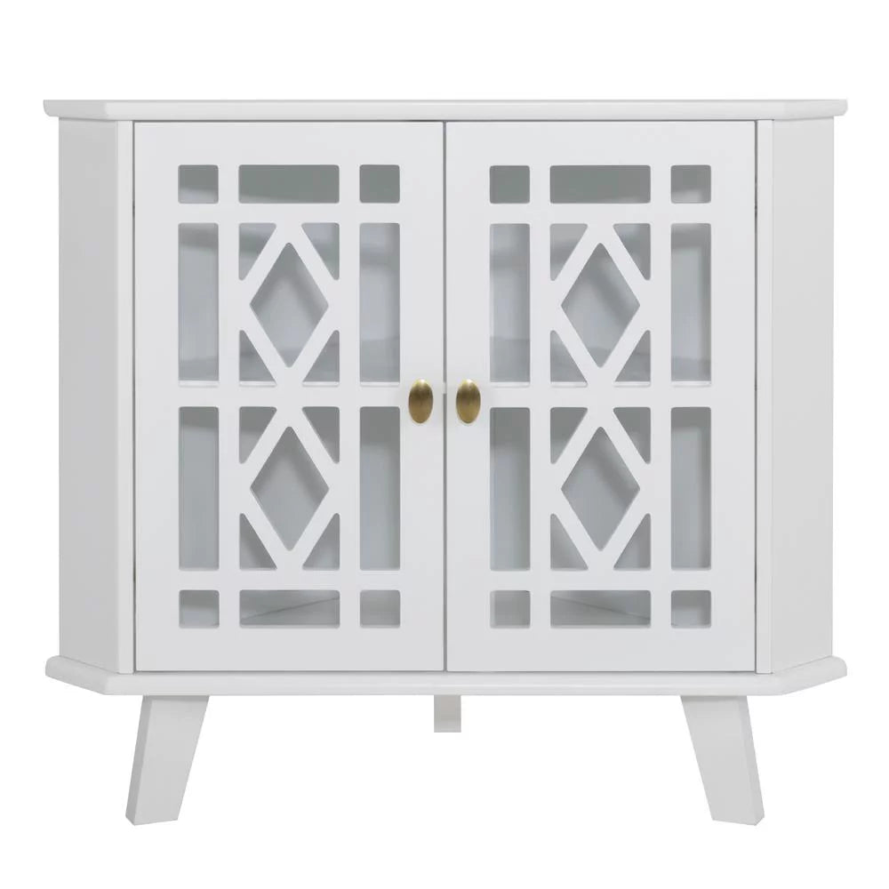 White 32" Corner Storage Cabinet with 2 Doors and 2-Tier Shelves C82366
