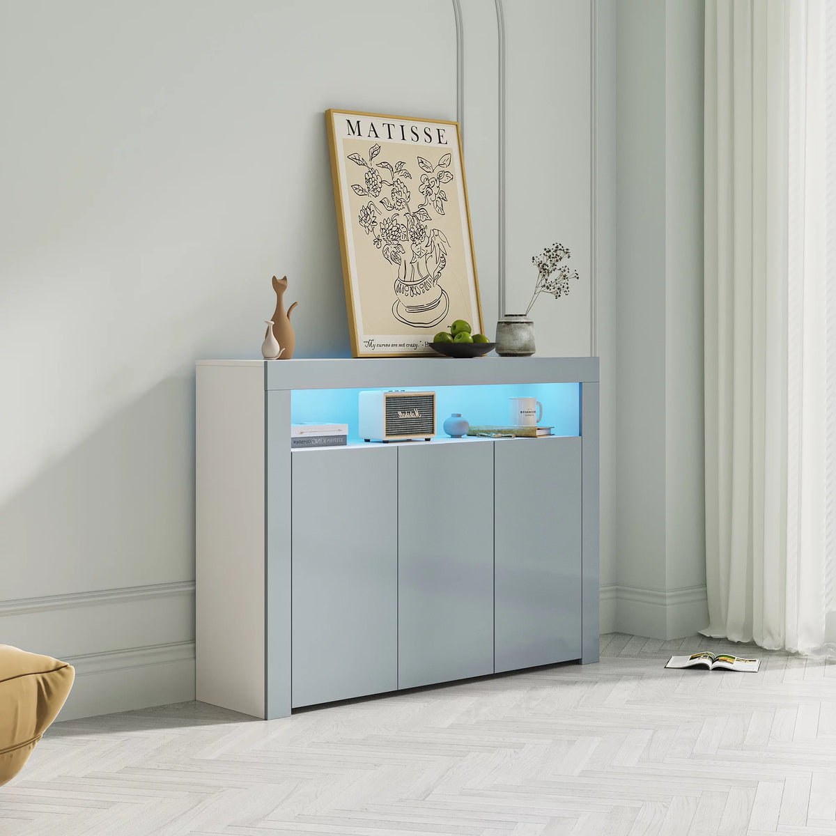 Black High Gloss Sideboard Storage Cabinet with LED Light H48741