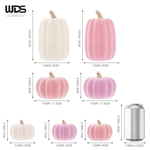 Pink and Beige Flocked Artificial Pumpkins Set 7 PCS P39408