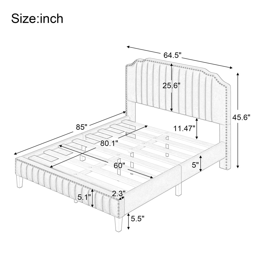 Beige Linen Upholstered Platform Bed Queen U407015