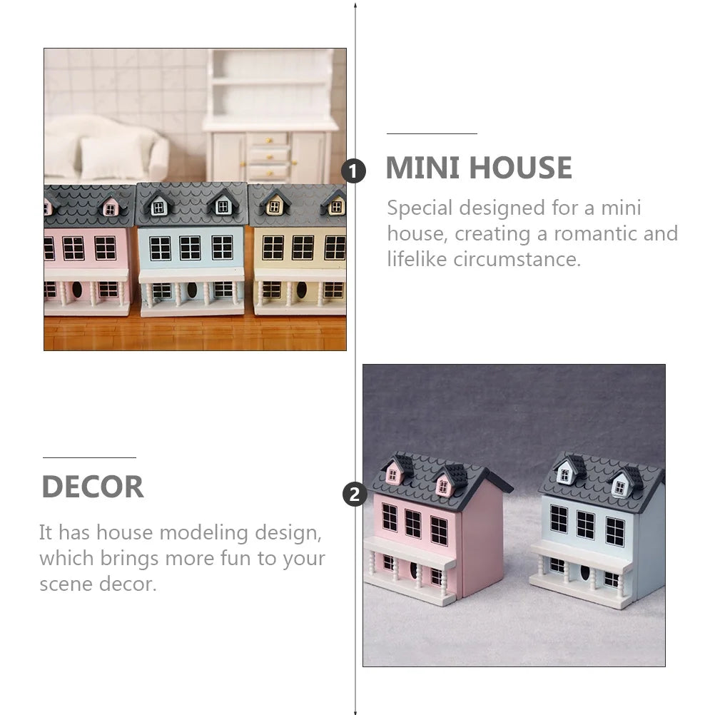 5pcs Wood Miniature House Ornament O24704