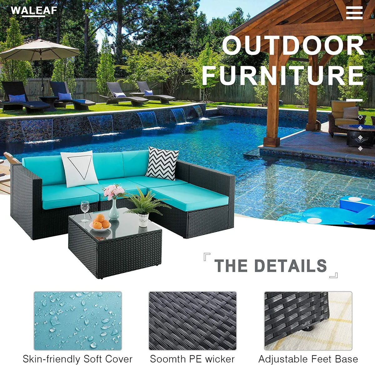 5 Pieces Rattan Wicker Sectional Sofa Set with Table U21466