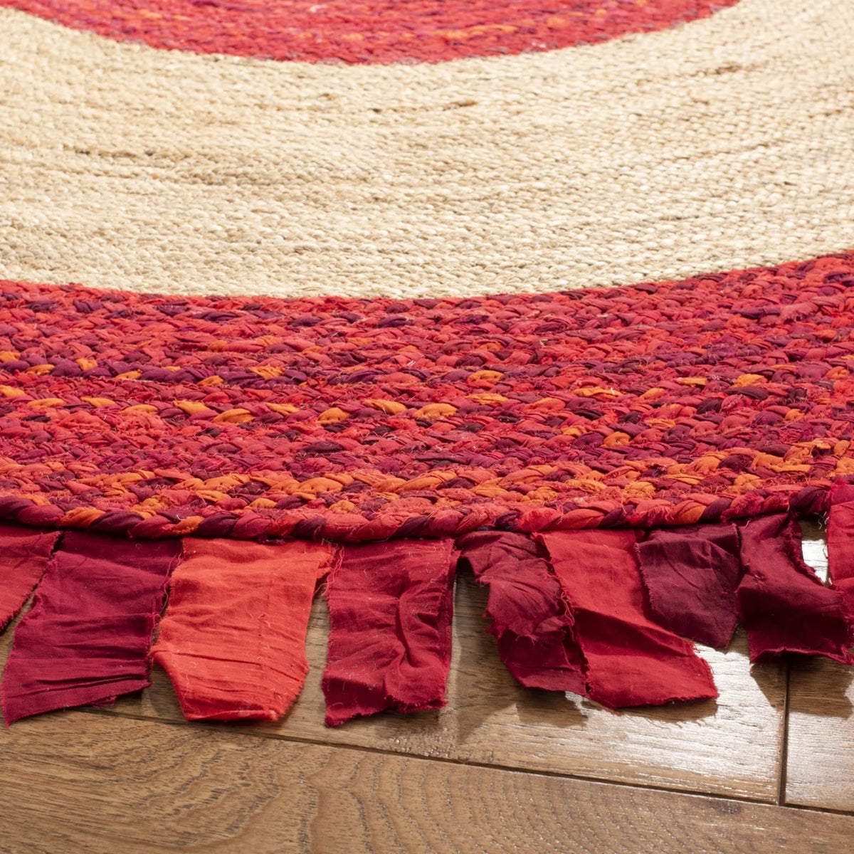 Red Natural Braided Area Rug 5' x 5' Round D9985