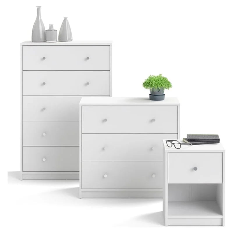 White 2 Piece Wood Dresser and Nightstand Set O997