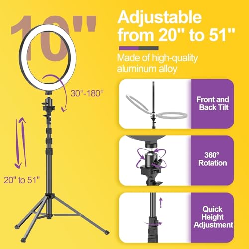 10" Dimmable LED Ring Light with Tripod Stands and Phone Holder Y823