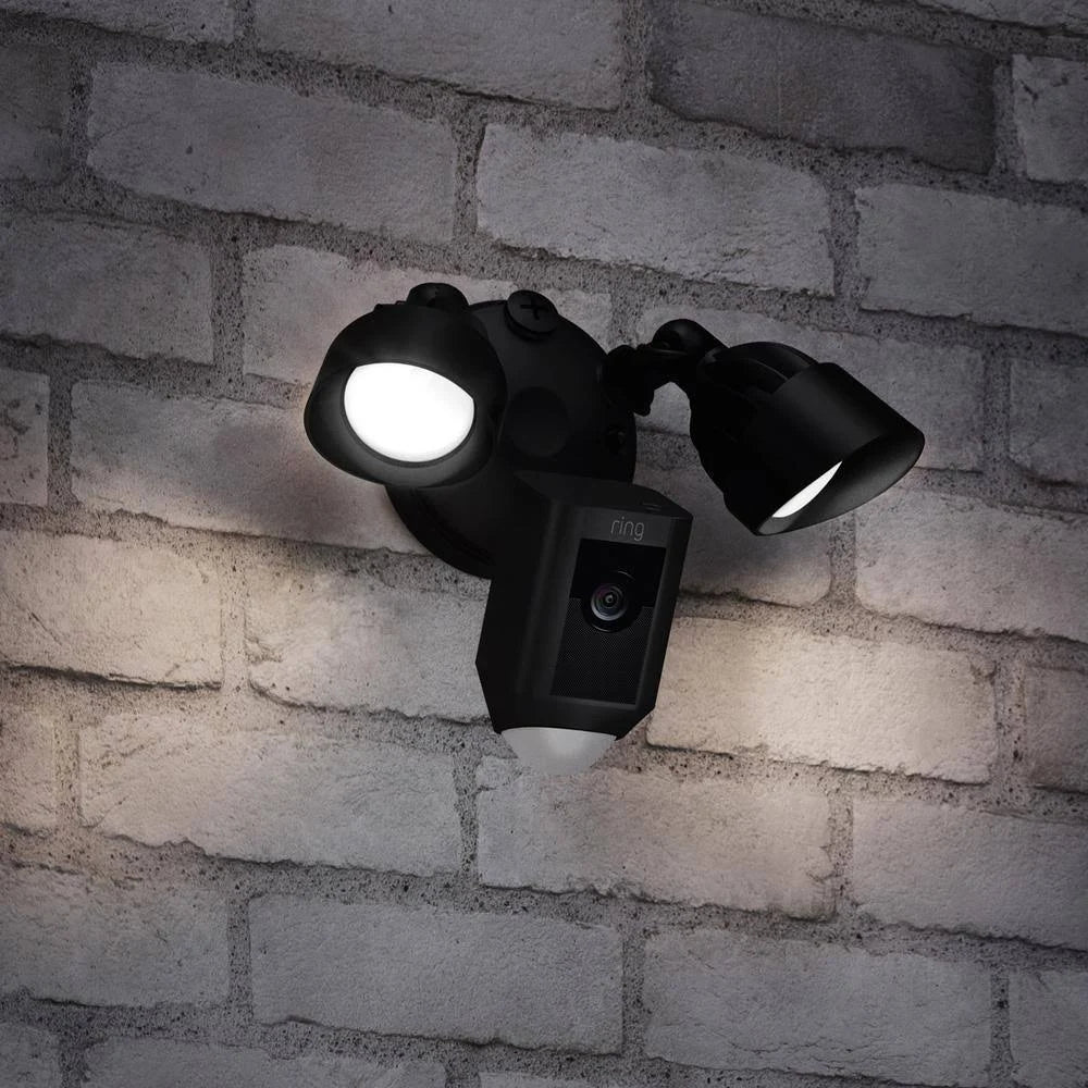 Black Outdoor Wi-Fi Surveillance Camera with Motion Activated Floodlight with Chime Pro (2-Pack) Y1398