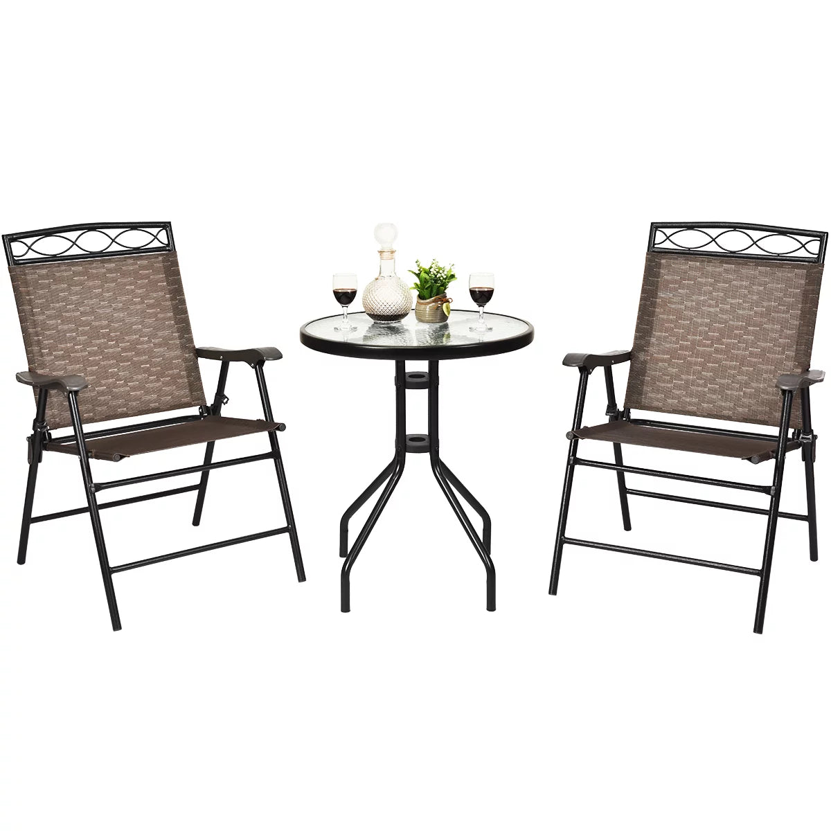 3PCS Bistro Set with Folding Chairs Table W72759