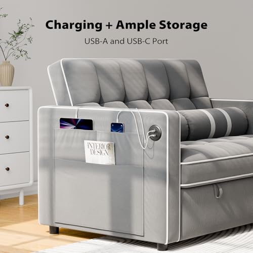 3 in 1 Convertible Sleeper Sofa Bed with USB Ports & Side Pockets M449851