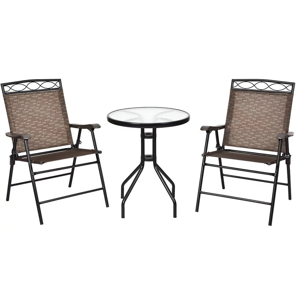 3PCS Bistro Set with Folding Chairs Table W72759