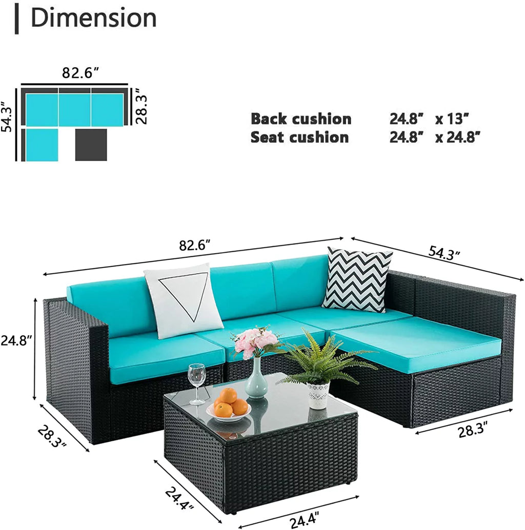 5 Pieces Rattan Wicker Sectional Sofa Set with Table U21466