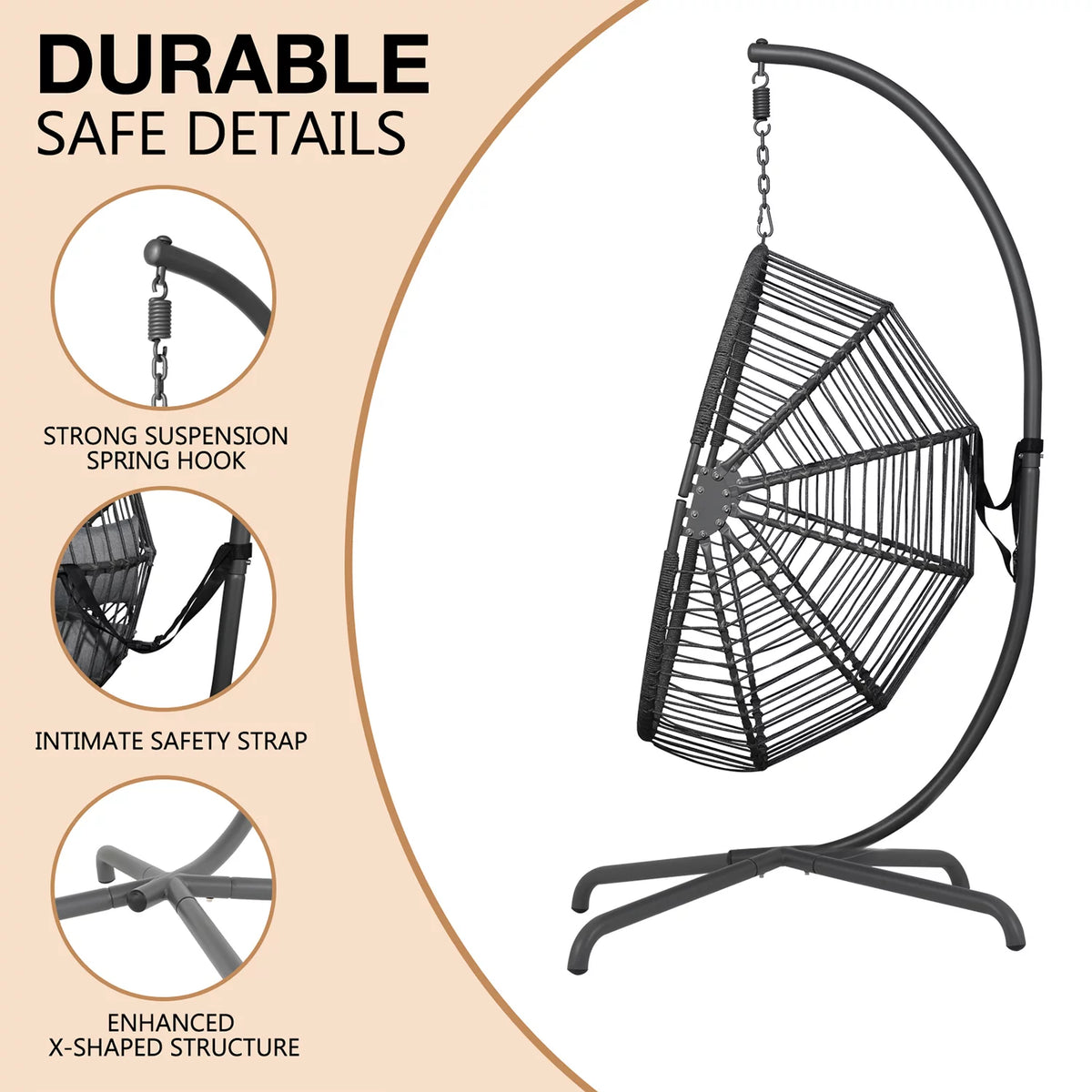 Oversized Dark Gray Cocoon-Shaped Hammock Chair with Stand C770418
