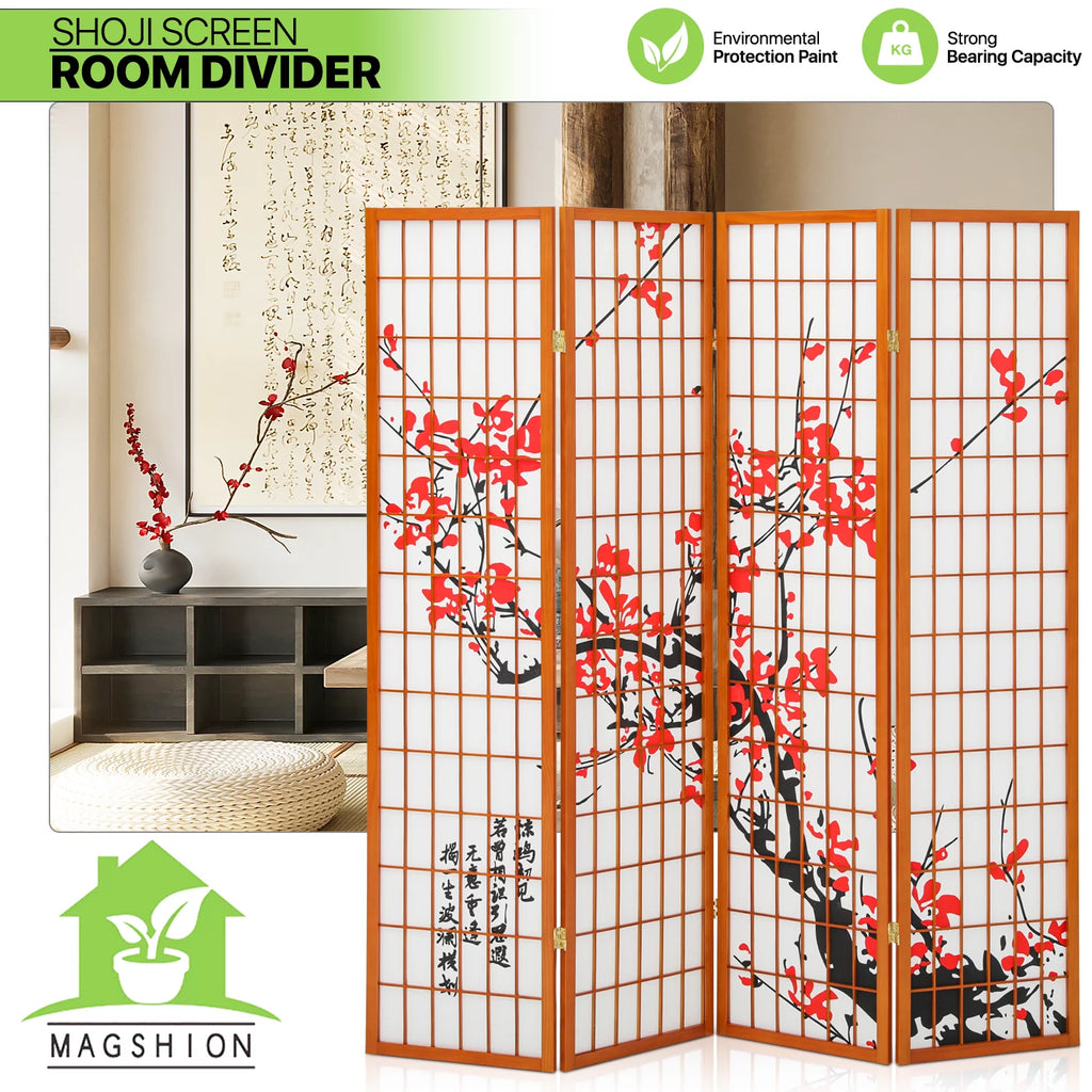 5.8 ft Tall 4 Panel Wood Room Divider W695092