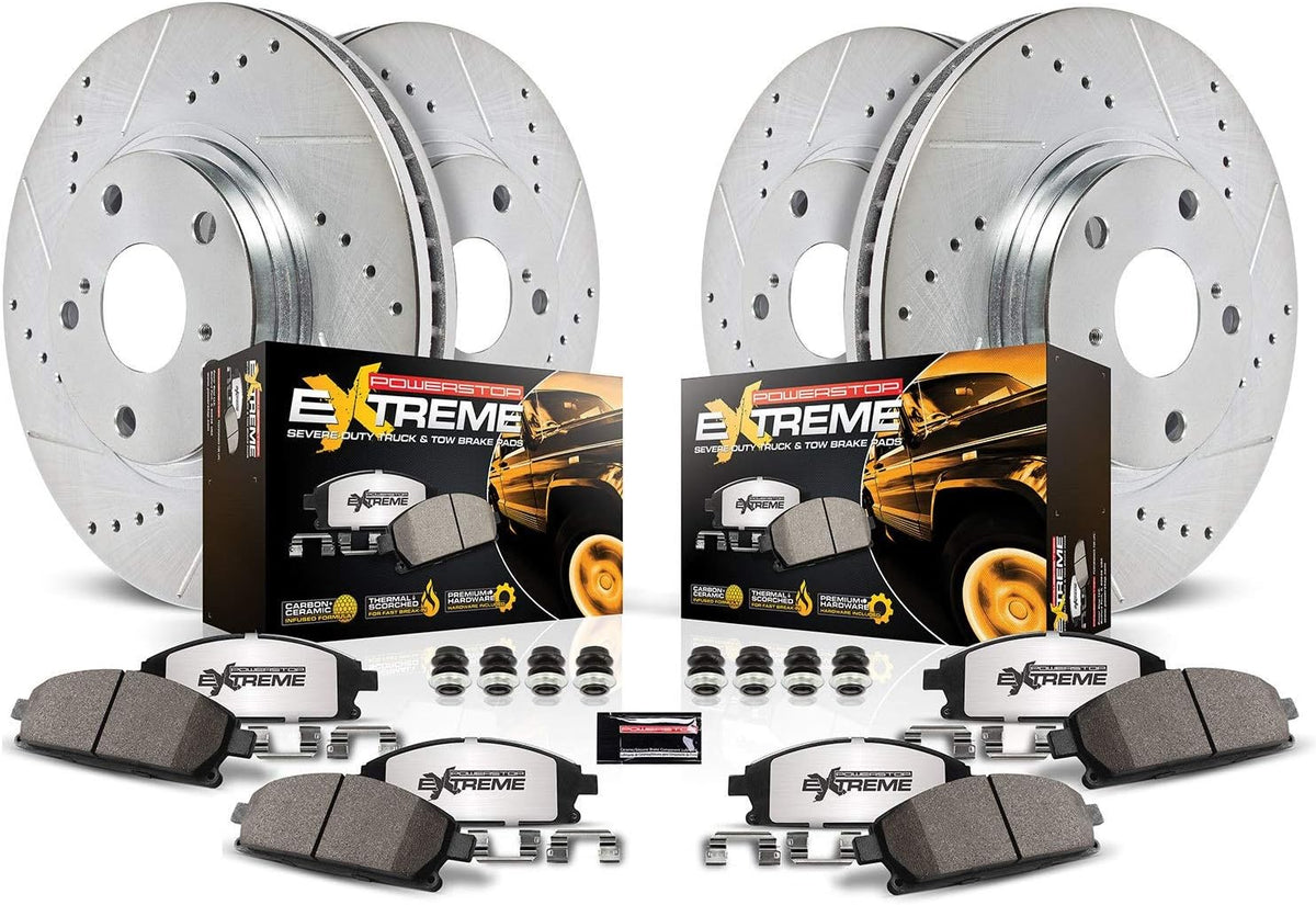 Carbon Fiber Ceramic Brake Pads and Drilled Slotted Brake Rotors R896932