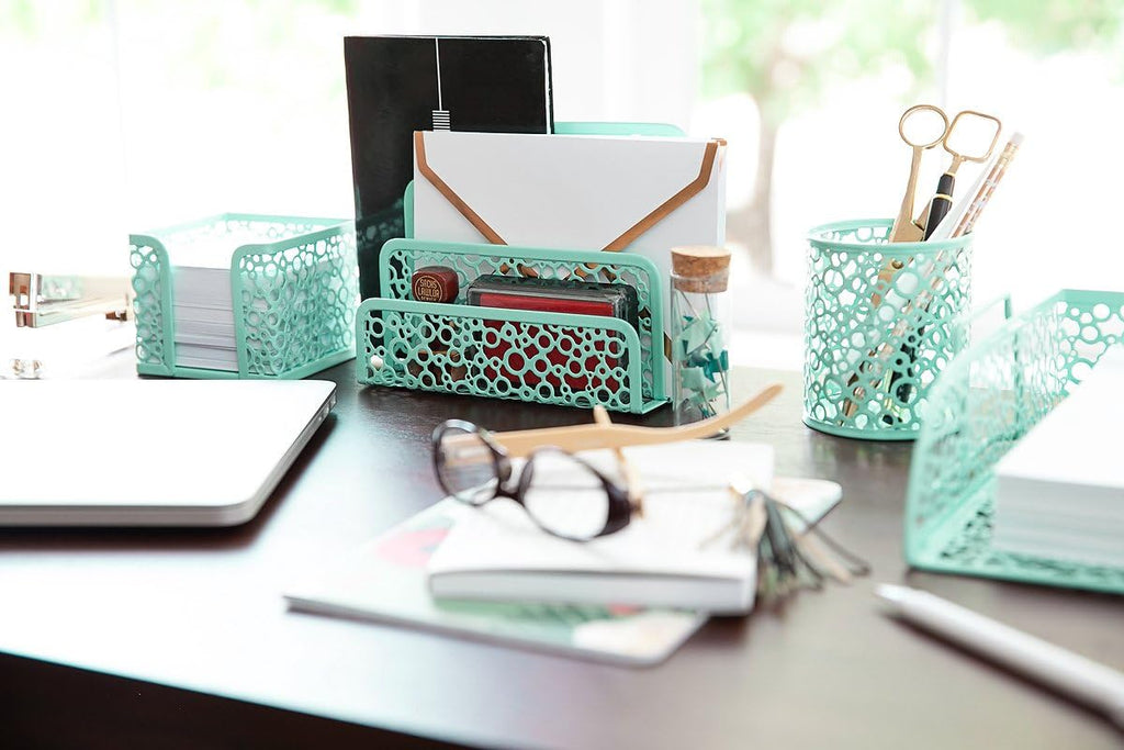 Mint Green 5 Piece Desk Organizer Set Y38471