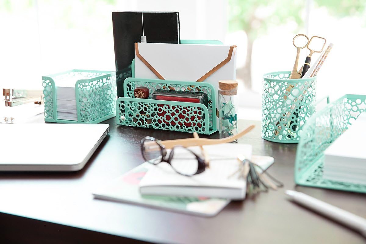 Mint Green 5 Piece Desk Organizer Set Y38471