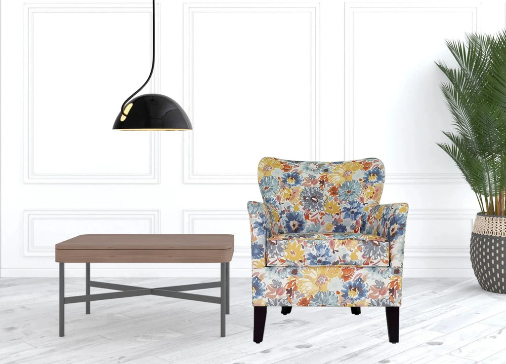 Blue Yellow Brown Floral Polyester Blend Arm Chair G847371
