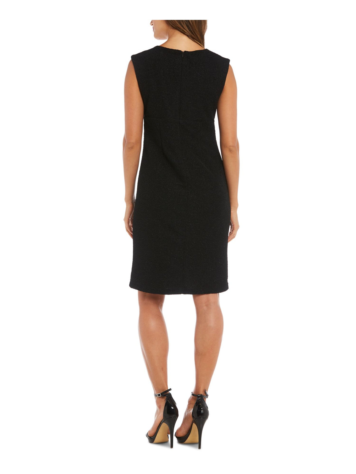 Black Beaded Sleeveless Jewel Neck Knee Length Sheath Dress R505669