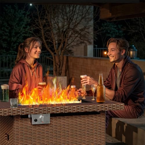 41" Propane Fire Pit Table 50,000 BTU with Removable Lid & Waterproof Cover Black I471383