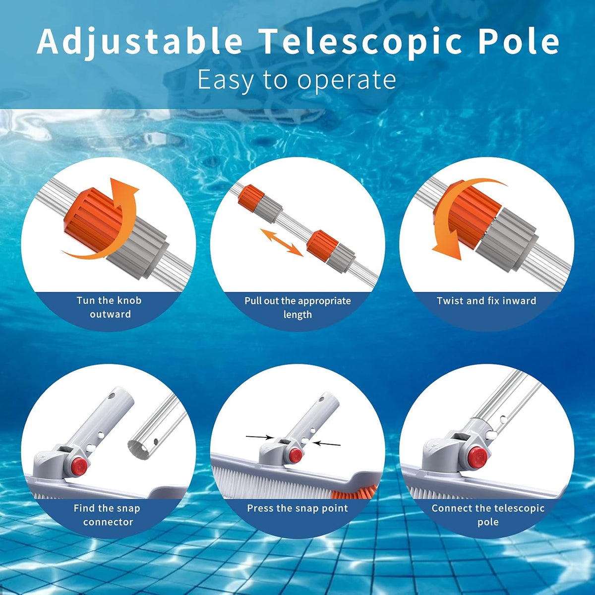 Pool Brush Head with Pole, 18 Polished Nylon Bristles, 12ft, Pack of 2 U7477
