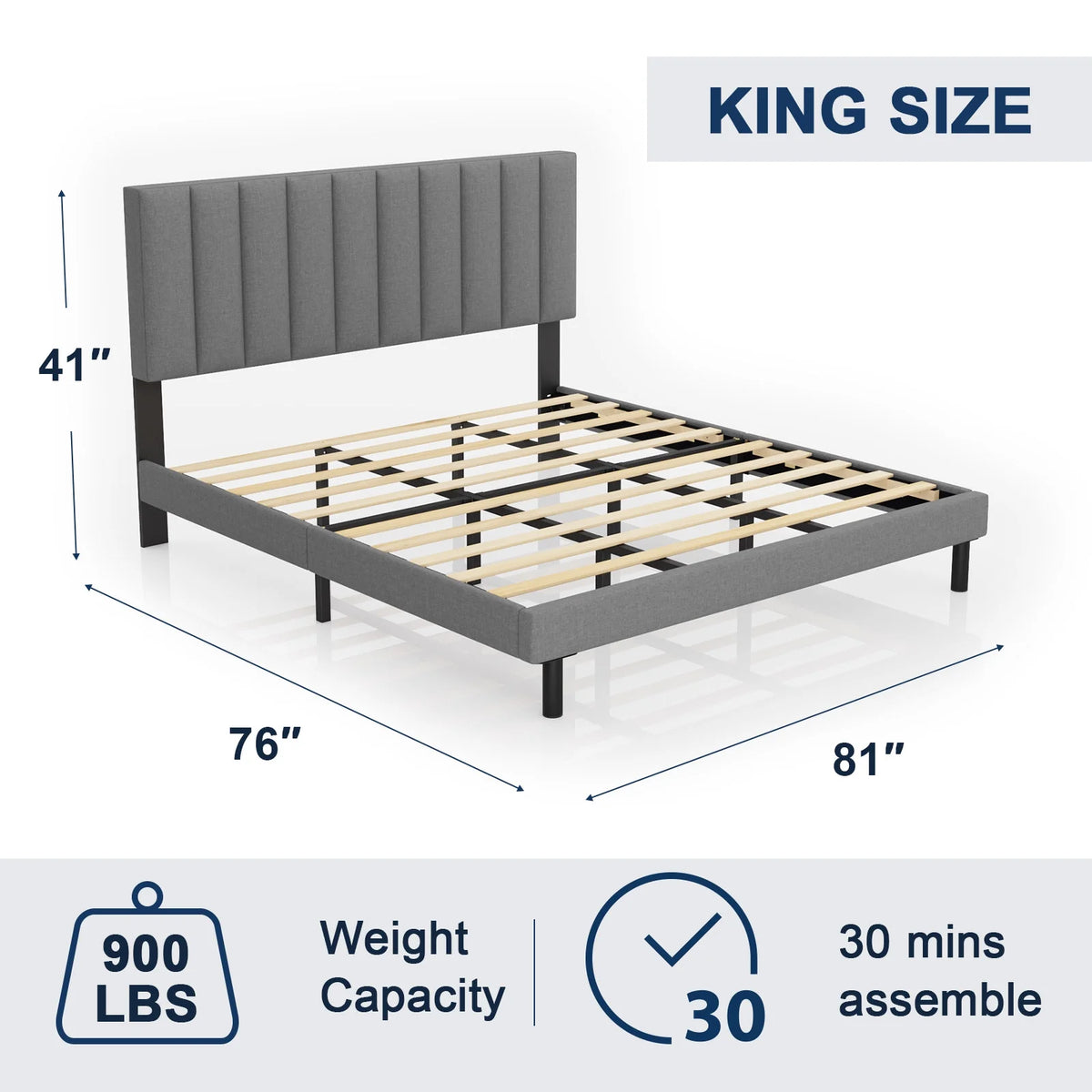 Queen Upholstered Platform Bed Frame with Headboard P89390