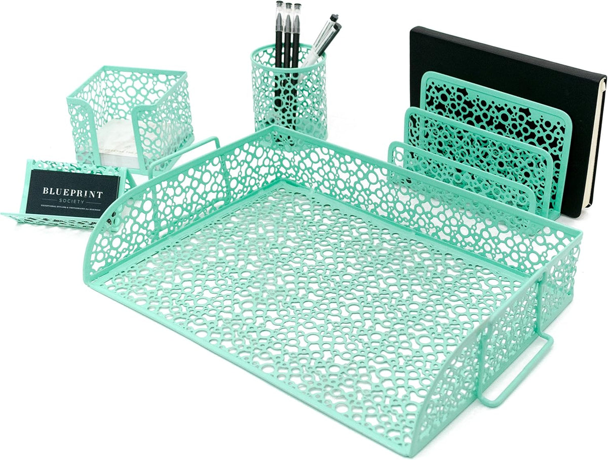 Mint Green 5 Piece Desk Organizer Set Y38471