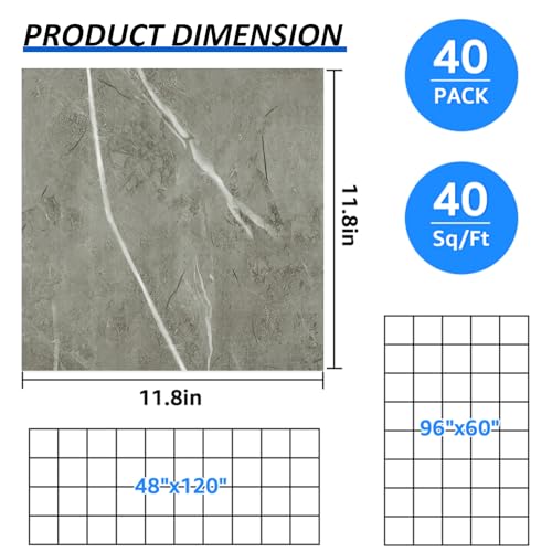 40 Sheet 12 x 12 Peel and Stick Waterproof Vinyl Floor Tiles U30329