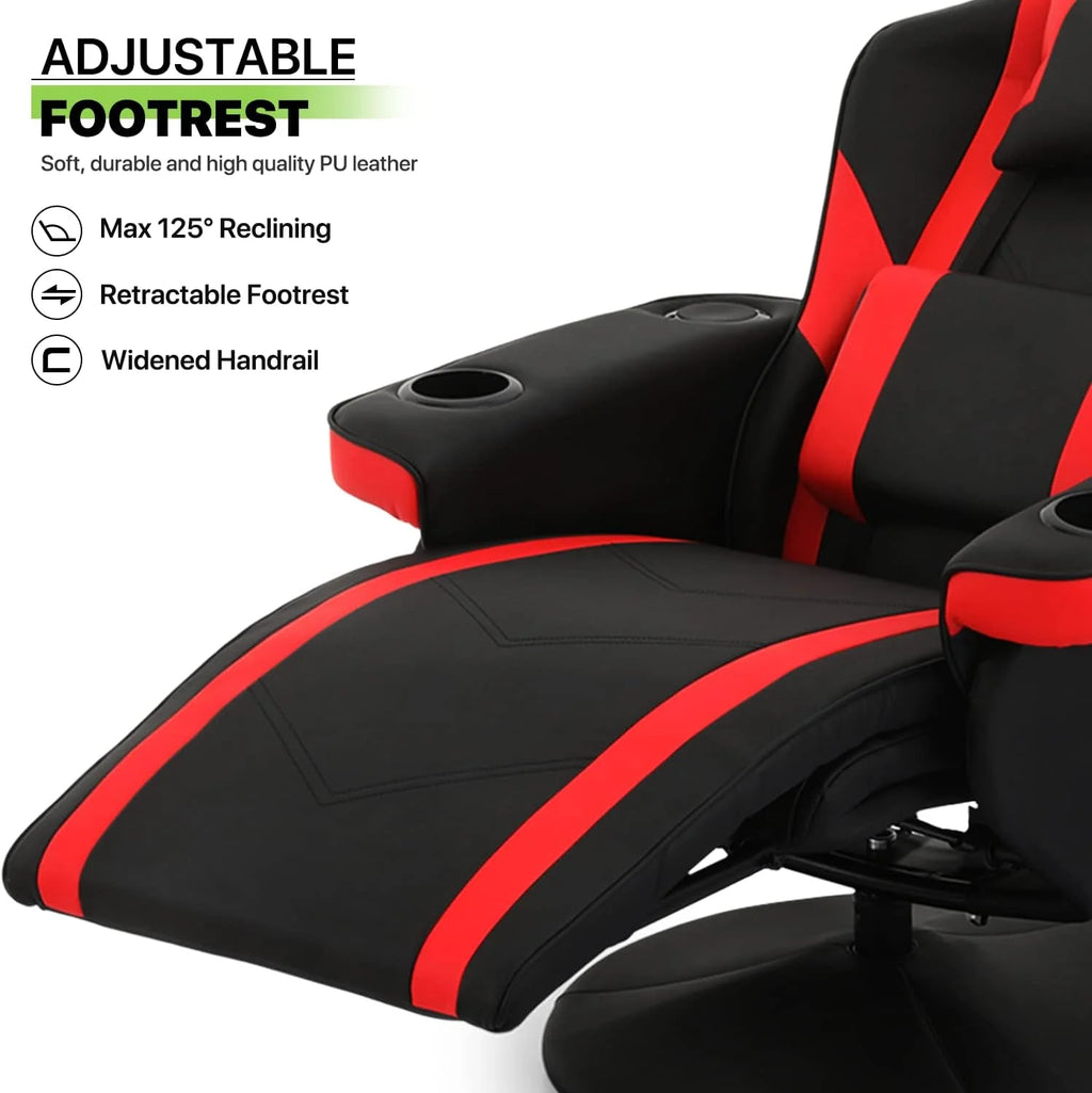 Red PU Leather 360° Swivel Massage Game Chair with Headrest and Footrest T37268