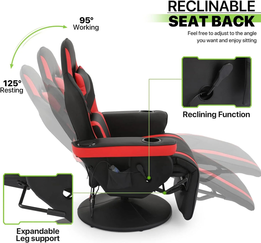 Red PU Leather 360° Swivel Massage Game Chair with Headrest and Footrest T37268