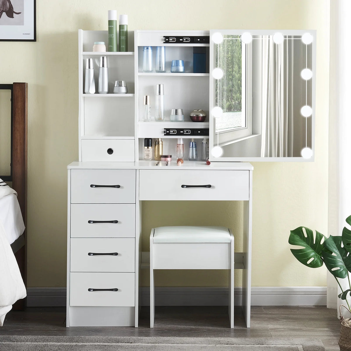 White Vanity Set with Mirror & Lights T632