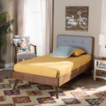 Light Grey Walnut Brown Tufted Upholstered Platform Bed B1448