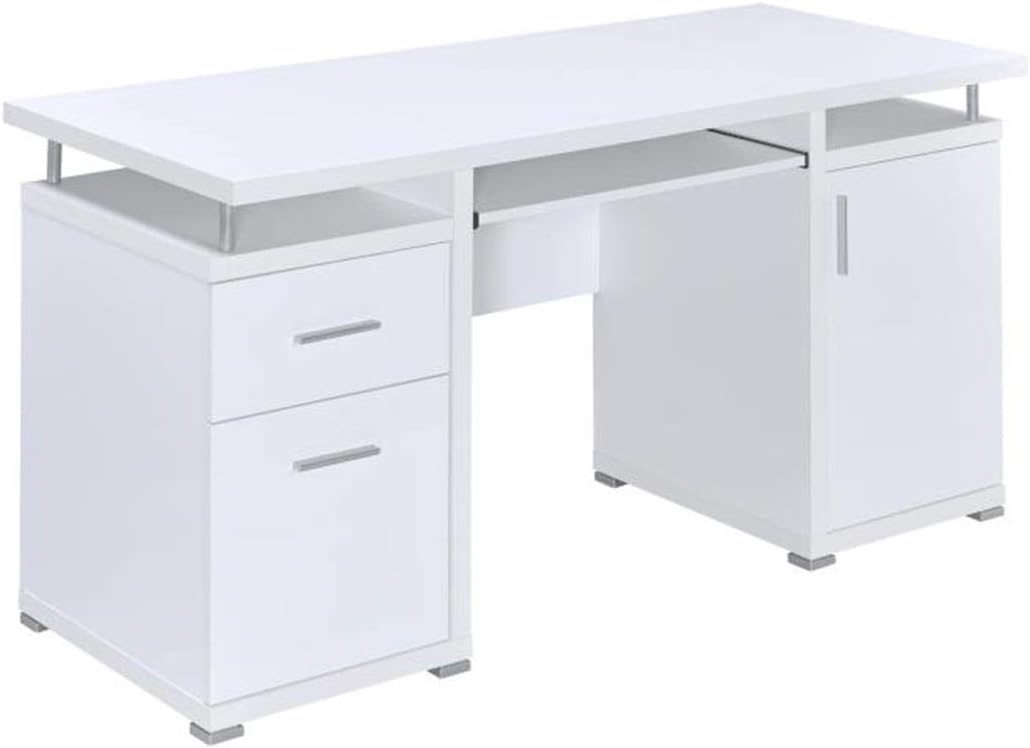 White Computer Desk with 2 Drawers and Cabinet H37495
