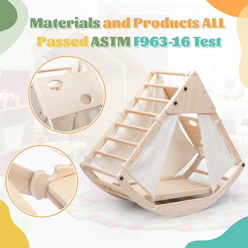 Foldable Wooden Climbing Triangle Ladder with Ramp U4926