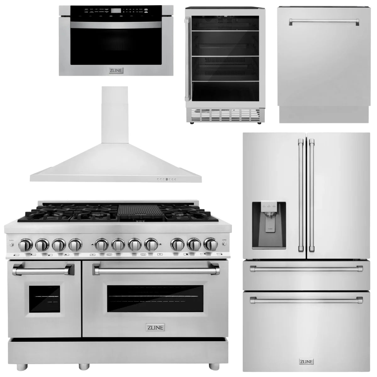 48 Dual Fuel Range, Range Hood, Refrigerator, Microwave Drawer, Dishwasher and Beverage Fridge L64423