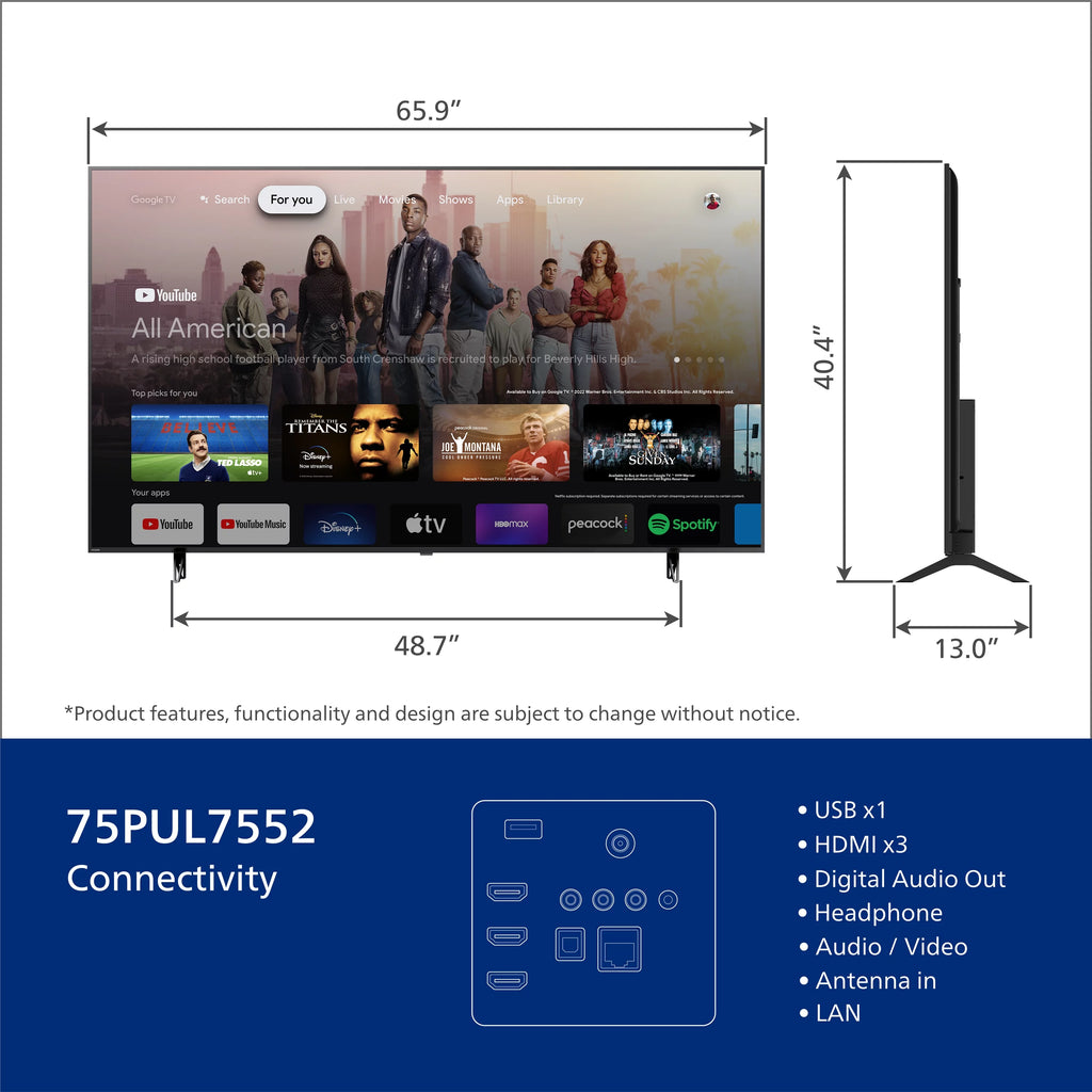 75 Class 4K Ultra HD Google Smart LED TV T527