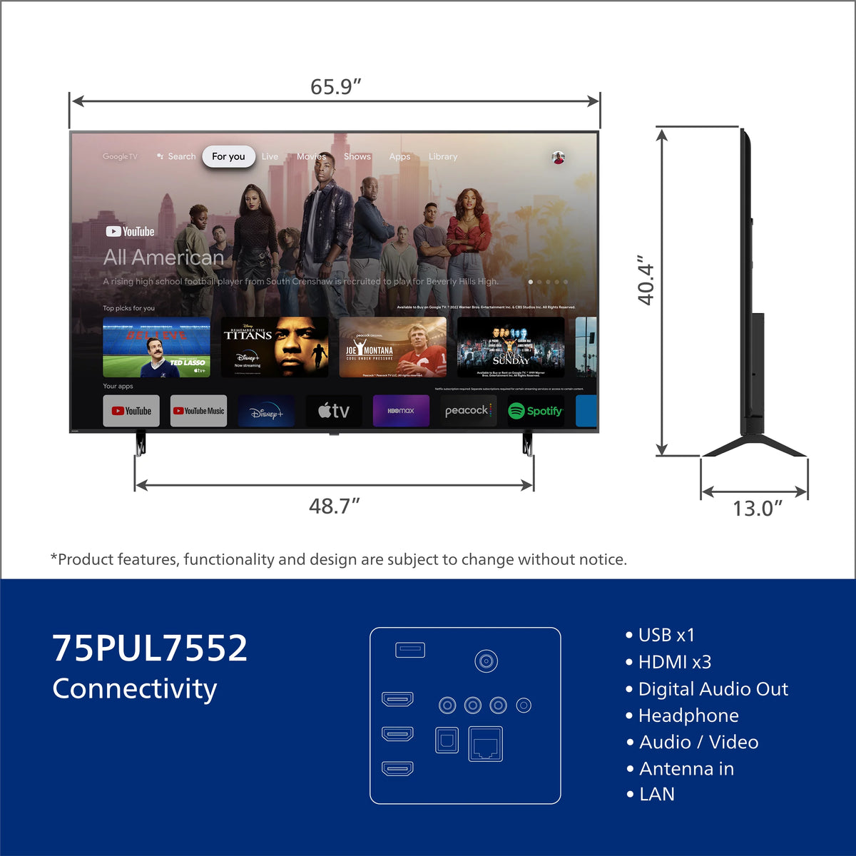 75 Class 4K Ultra HD Google Smart LED TV T527